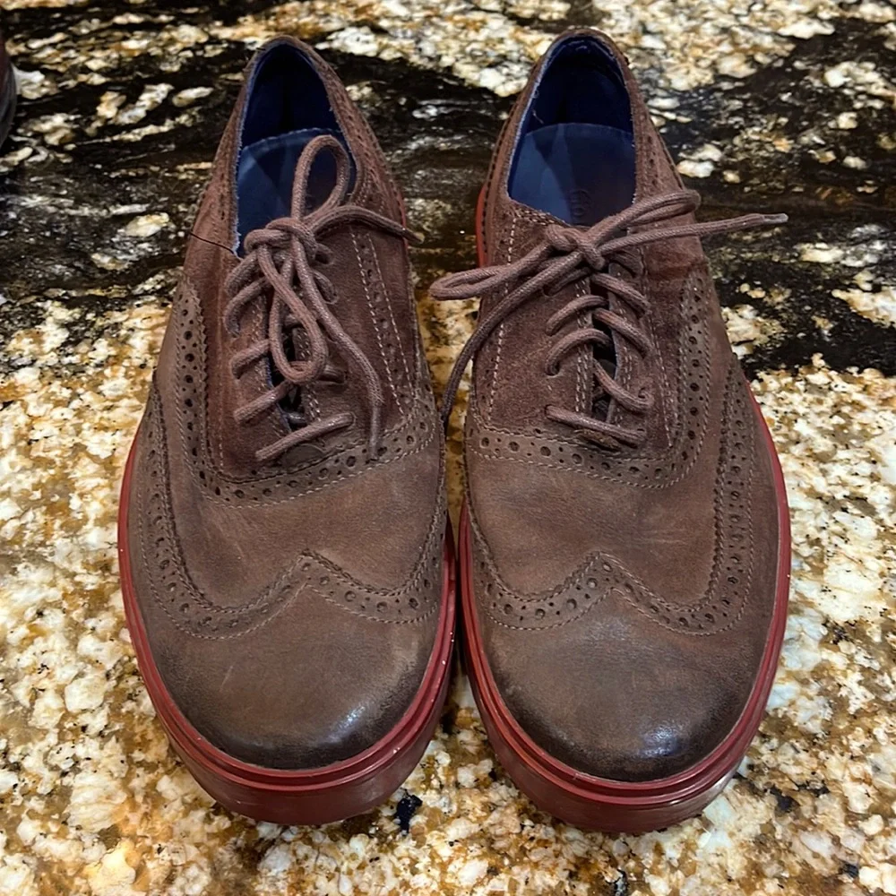 Cole Haan Brown Suede Wingtip Oxfords with Red Soles